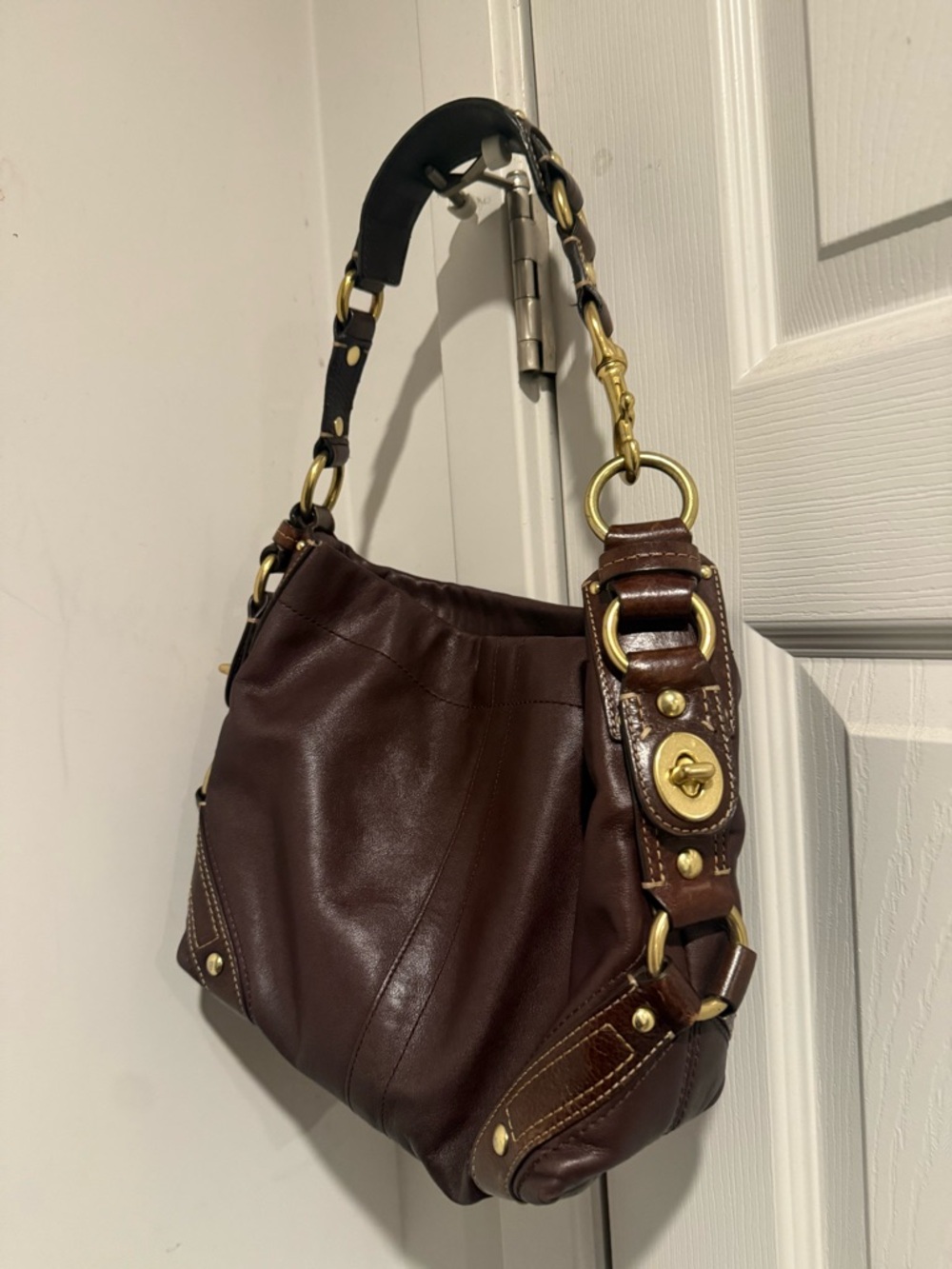 Coach Carly Hobo Bag 10615 Brown Leather Gold Hardware Shoulder Bag